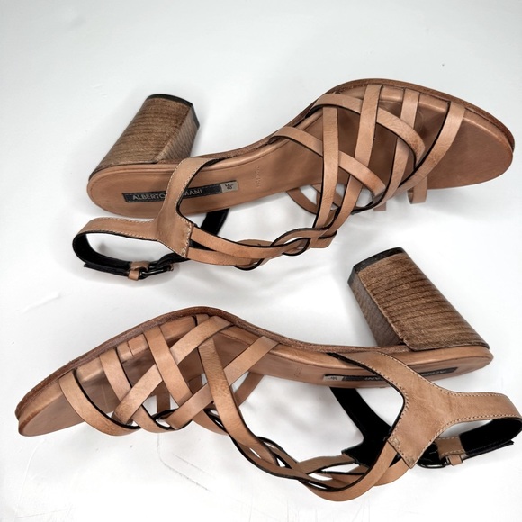 New ALBERTO FERMANI Strappy Block Heel Sandals Leather Tan Made In Italy - Picture 5 of 16